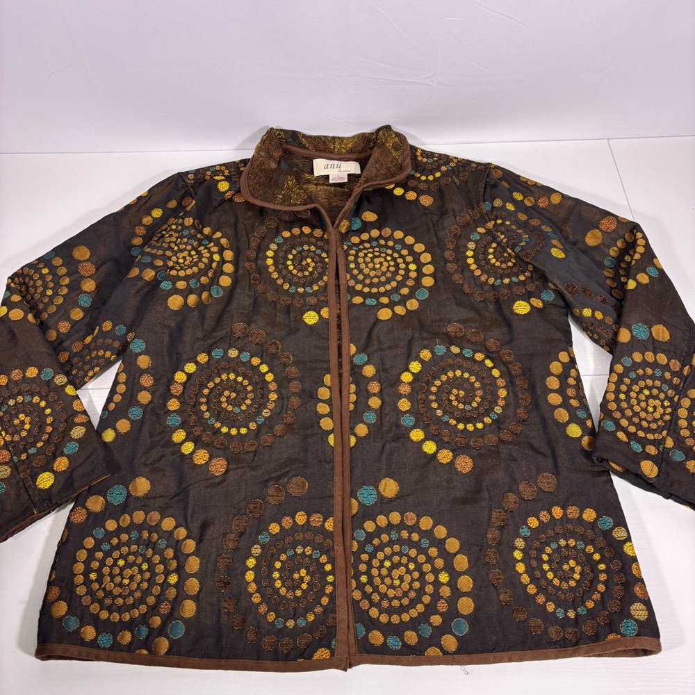 Anu by Natural Brown Gold Bronze Artsy Spiral Jacket Size Large